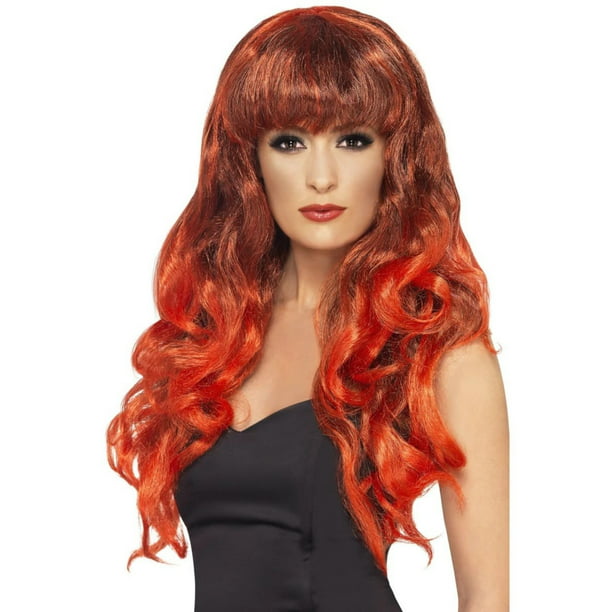 Women’s Ladies Halloween Witch Wig Red And Black Straight Hair Fancy Dress